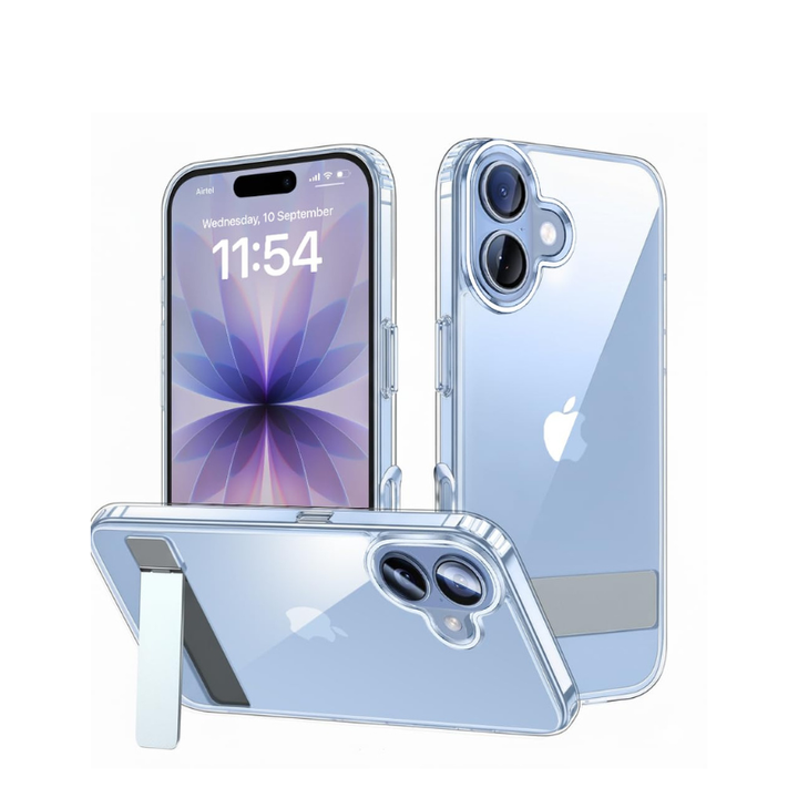 Egotude iPhone Clear Transparent Polycarbonate Hard Back Soft Bumper Cover with Stand