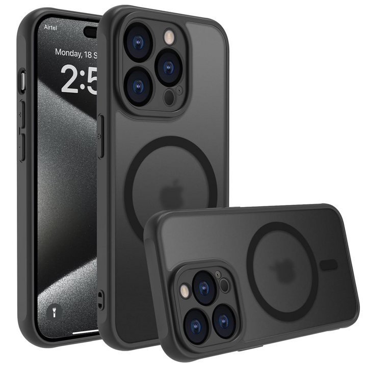 Translucent Matte Hard Back Cover Case Compatible with Mag-Safe and Camera Protection (Frost Black) 15 pro max