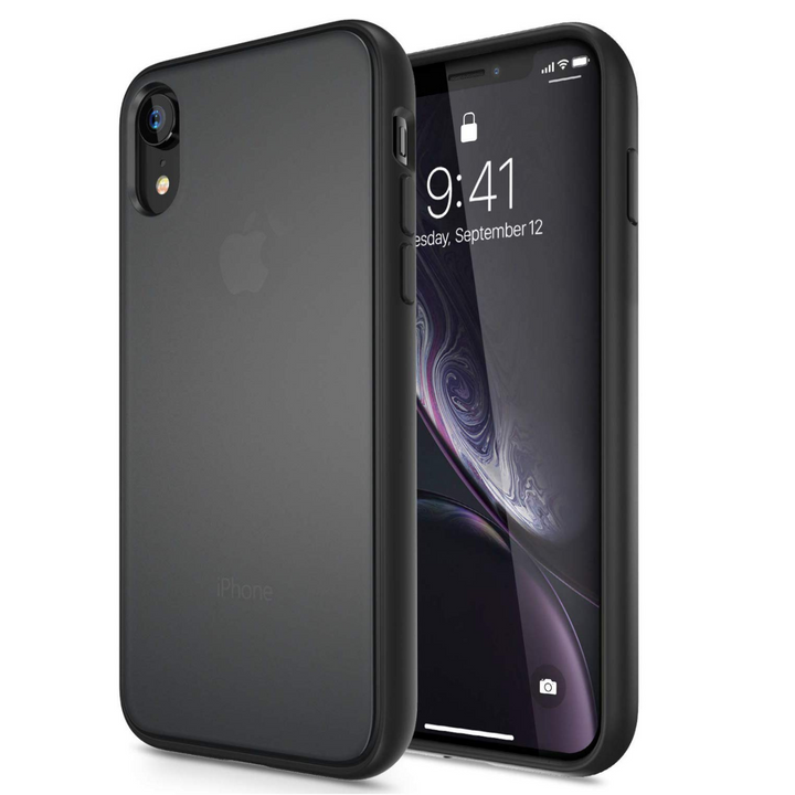 Dual Layer Hard Back Rubberized Matte Semi Transparent Bumper Case(Black)