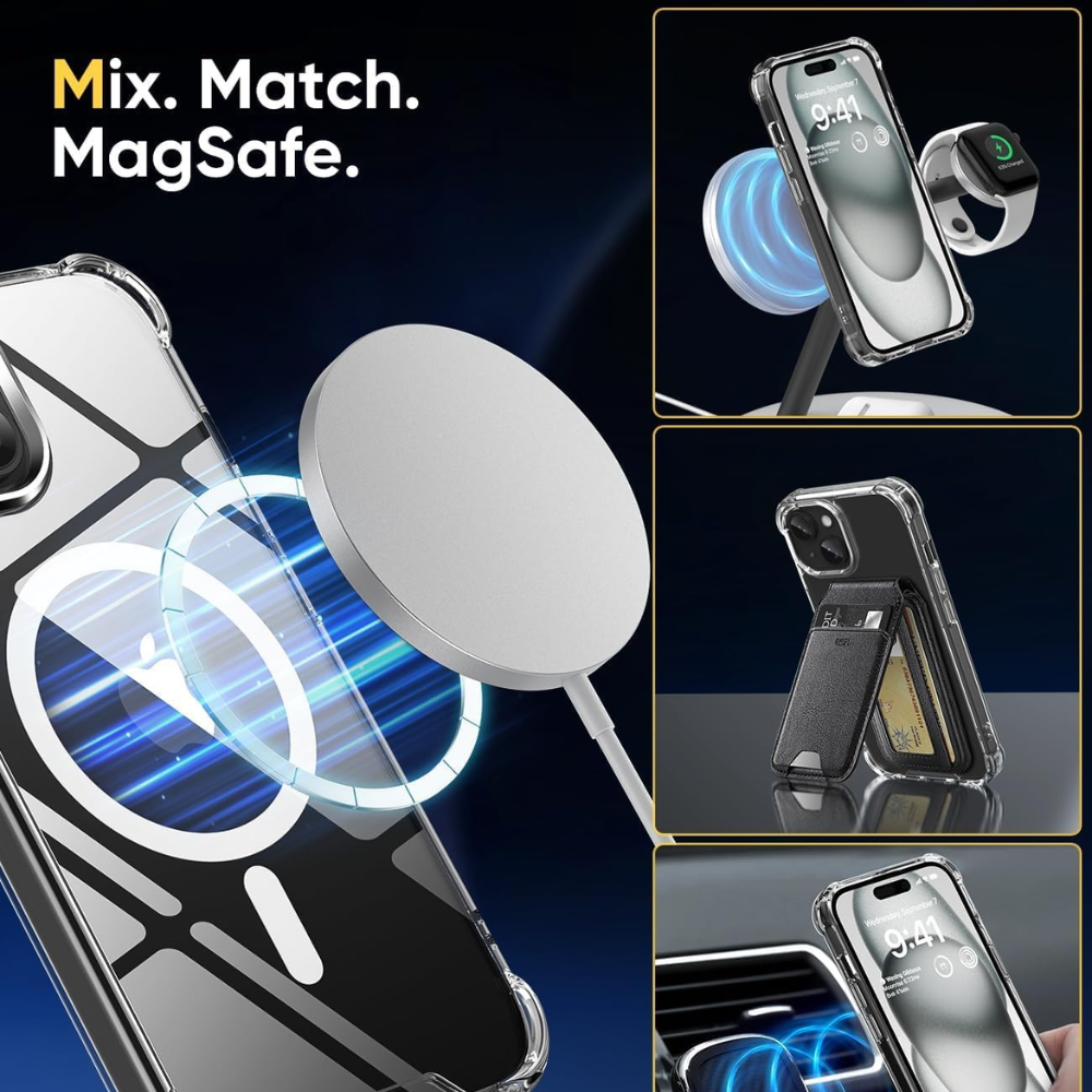 Shockproof Magnetic with Transparent Back Cover Compatible with MagSafe (Clear)