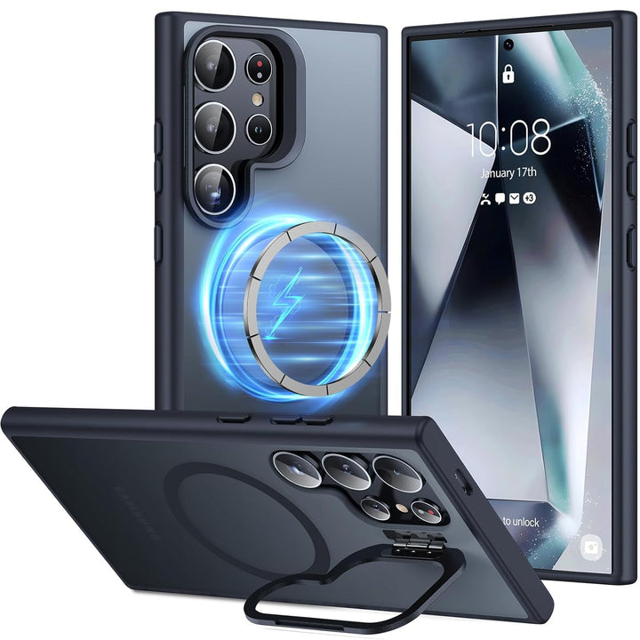 Stand Case for Samsung Galaxy S24 Ultra | Magnetic Translucent Frosted Matte Hard Back Cover