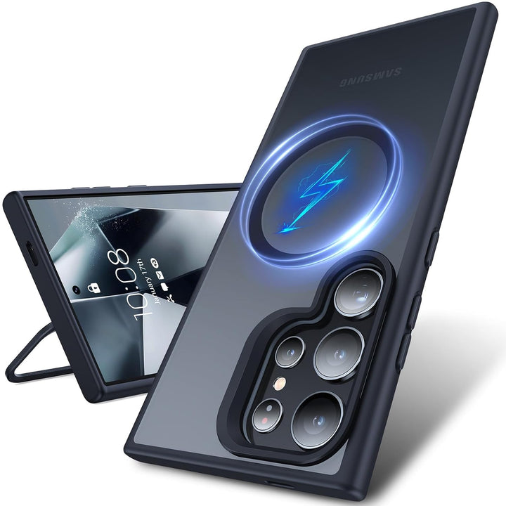 Magnetic Stand Case for Samsung Galaxy S25 Ultra | Translucent Frosted Matte Hard Back Cover