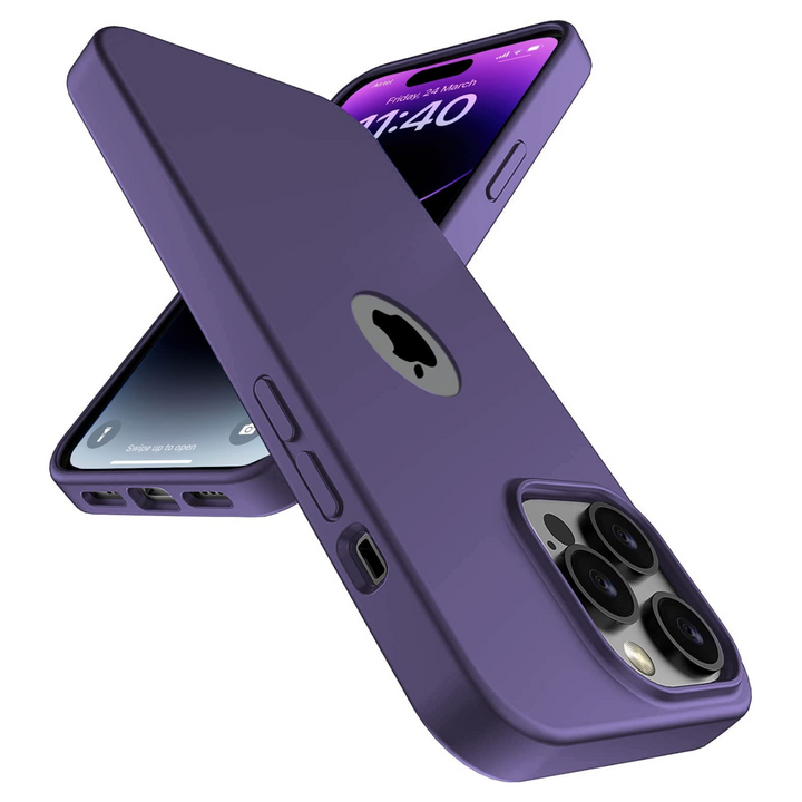 Silicone Soft Logo Cut Matte  Case for iPhone 14 Pro Max (Deep Purple)